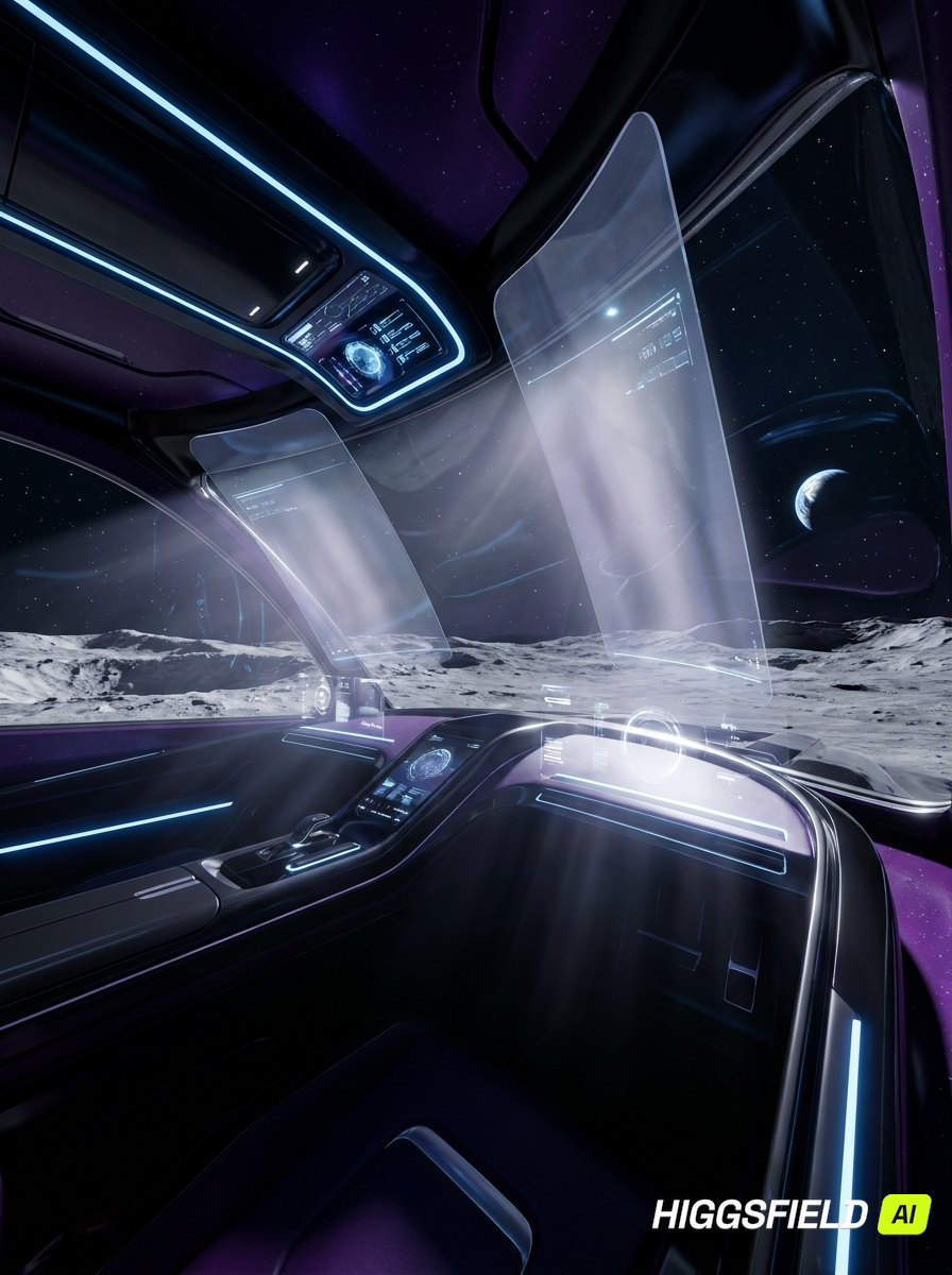 Interior de nave con vista a la superficie lunar